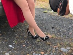 Slave lick shoes mistress pantyhose nylon tights foot fetish femdome Thumb