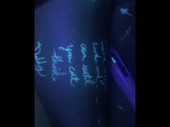 Tied up princess gets spoiled - blacklight body writing - hitachi and cock Thumb