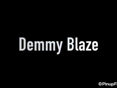 Busty Demmy Blaze striptease bts wearing her blue lace lingerie Thumb