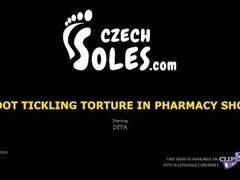 nylon foot tickling torture in a pharmacy shop Thumb