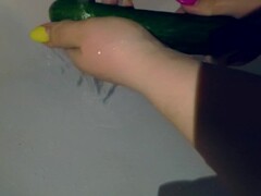 Сaught my step sister jerking off with a cucumber, fucked her for it and cum on tits Thumb