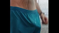 Man takes a shower and shows off his bulge volume in his shorts Thumb