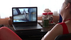 I love masturbating watching huge cocks on TV and laptop while stepson records me and jerks off Thumb