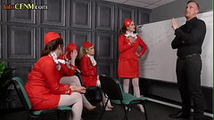 Group of CFNM stewardesses sucking guy cock in femdom action Thumb