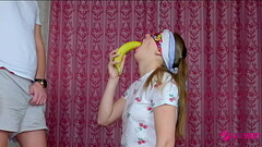 Stepbrother tricked his stepsister when she passed a challenge with food and seduce her to blowjob and first sex! Hot role play porn video by Nata Sweet Thumb